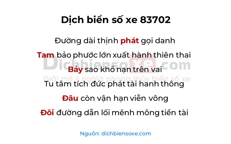 Dịch thơ biển số 83702
