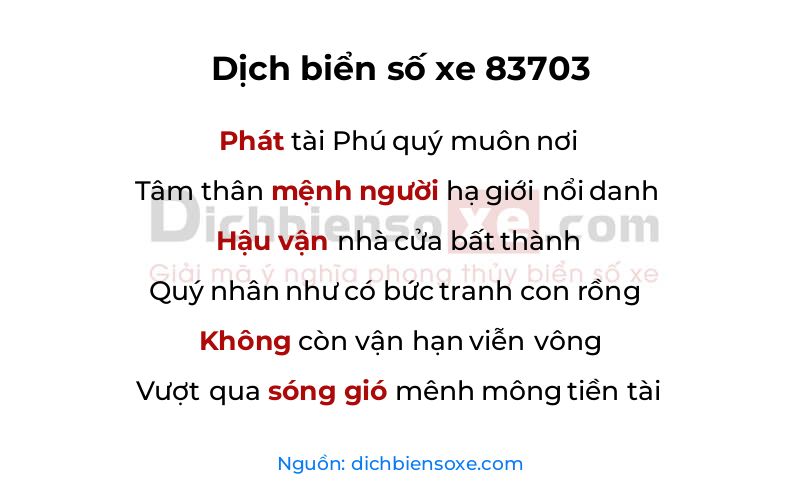 Dịch thơ biển số 83703