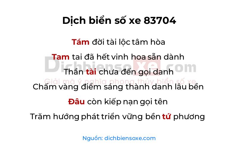 Dịch thơ biển số 83704