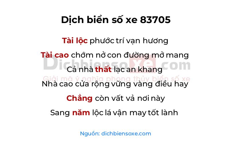Dịch thơ biển số 83705