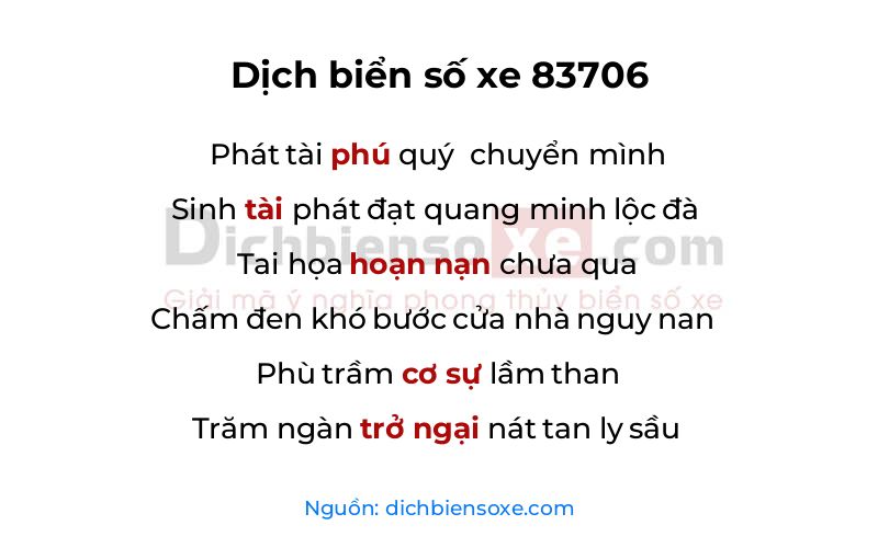 Dịch thơ biển số 83706