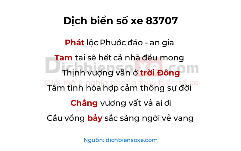 Dịch thơ biển số 83707