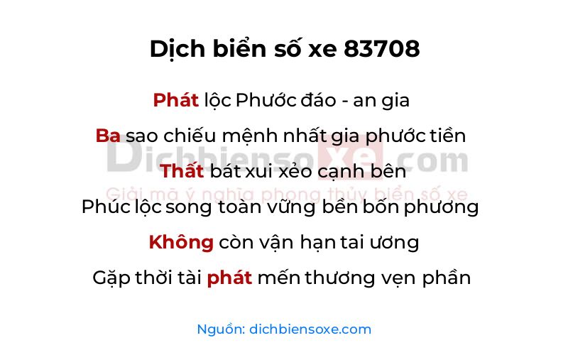 Dịch thơ biển số 83708