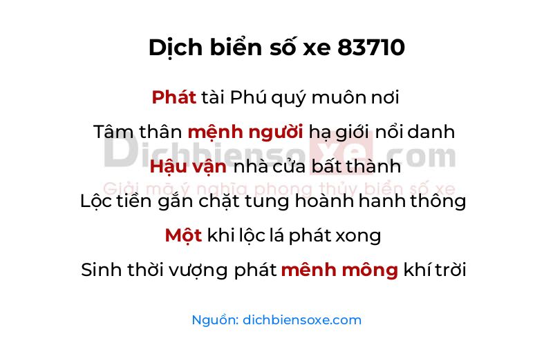 Dịch thơ biển số 83710