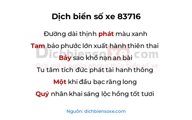 Dịch thơ biển số 83716