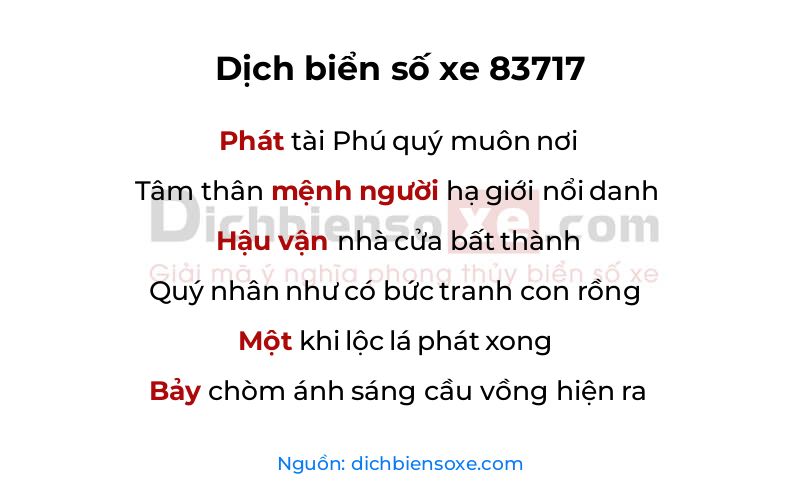 Dịch thơ biển số 83717