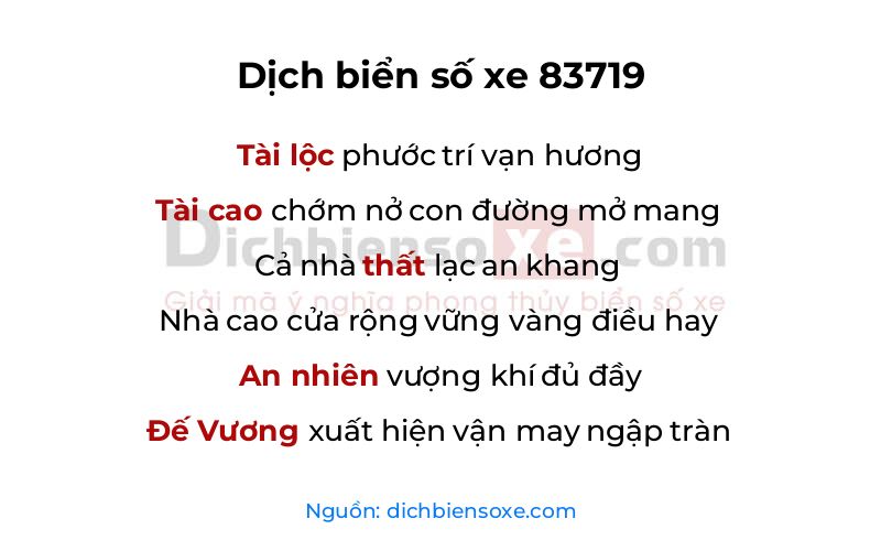 Dịch thơ biển số 83719