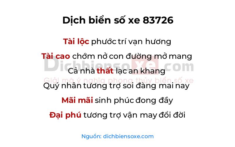 Dịch thơ biển số 83726