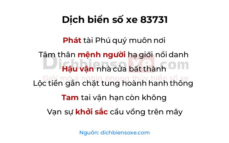 Dịch thơ biển số 83731