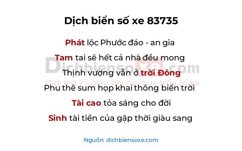 Dịch thơ biển số 83735