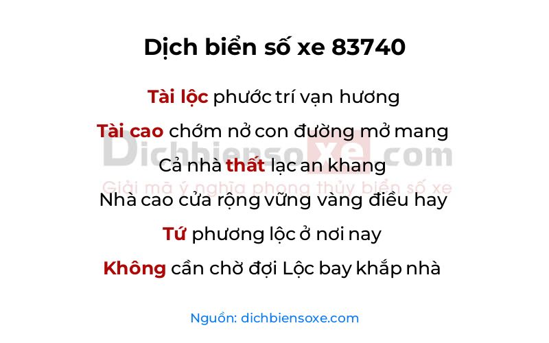 Dịch thơ biển số 83740