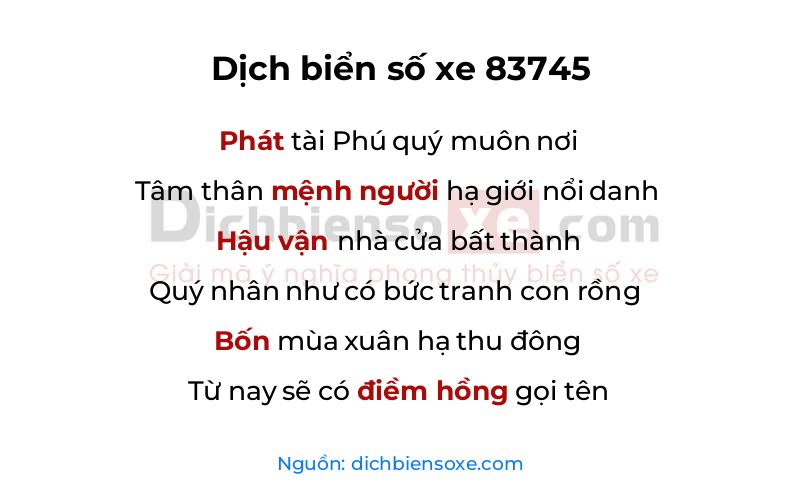 Dịch thơ biển số 83745