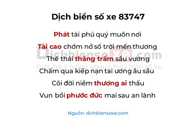 Dịch thơ biển số 83747