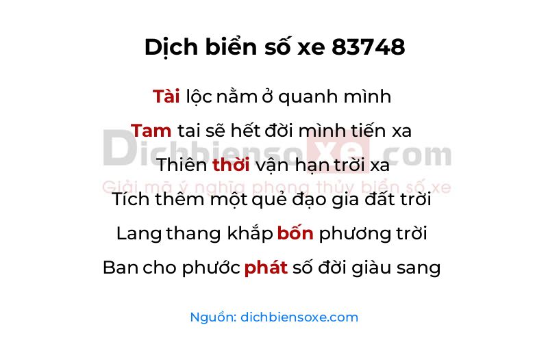 Dịch thơ biển số 83748