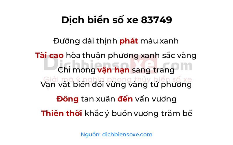 Dịch thơ biển số 83749