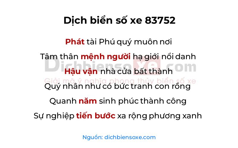 Dịch thơ biển số 83752
