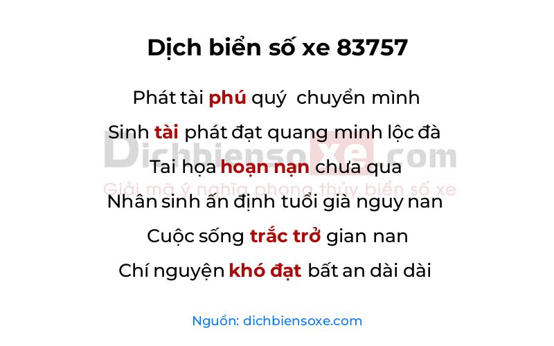 Dịch thơ biển số 83757