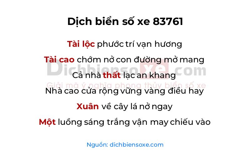 Dịch thơ biển số 83761