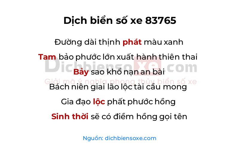 Dịch thơ biển số 83765