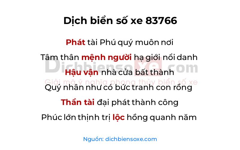 Dịch thơ biển số 83766