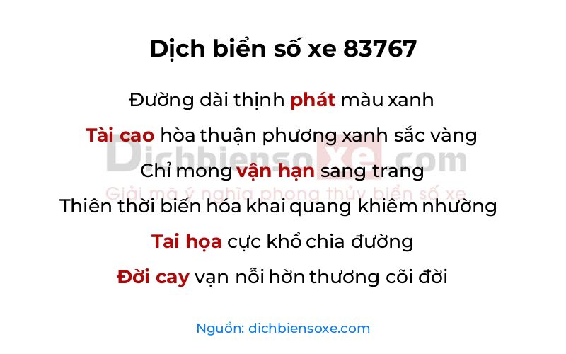 Dịch thơ biển số 83767