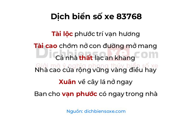 Dịch thơ biển số 83768