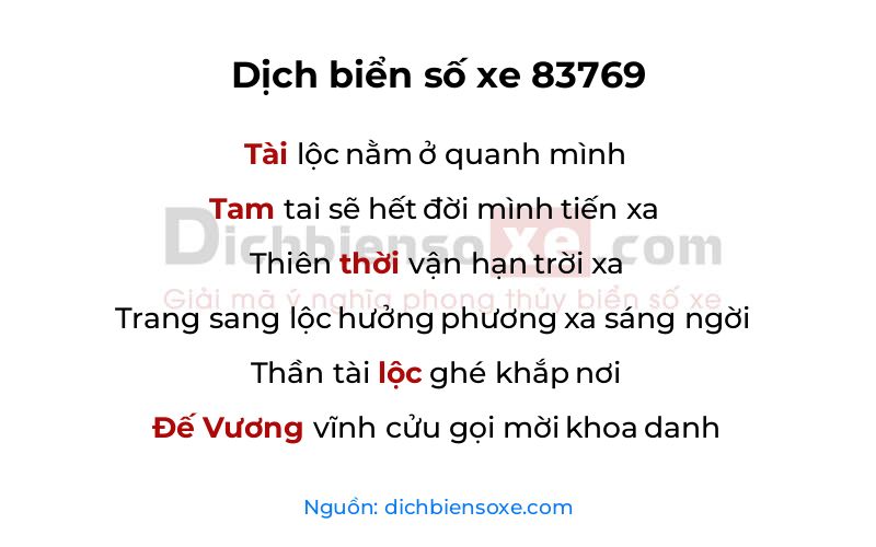 Dịch thơ biển số 83769