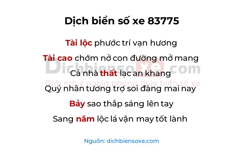 Dịch thơ biển số 83775