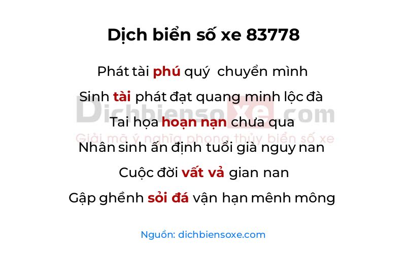 Dịch thơ biển số 83778