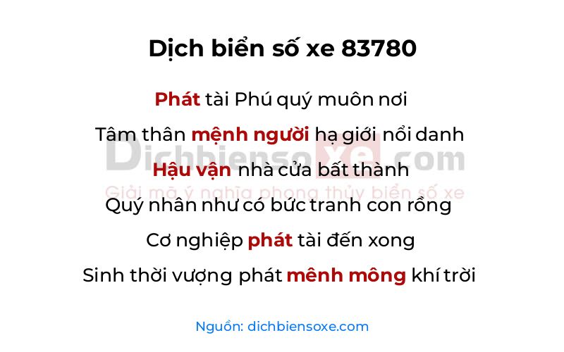 Dịch thơ biển số 83780