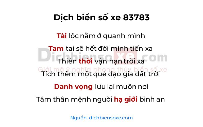 Dịch thơ biển số 83783