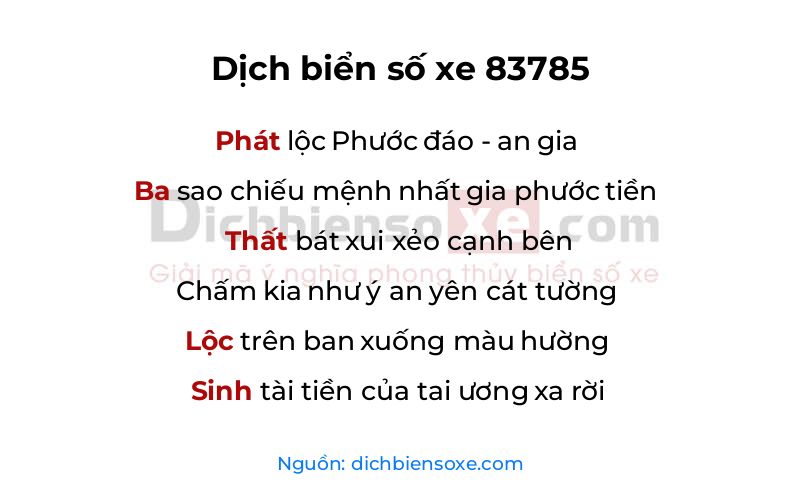 Dịch thơ biển số 83785