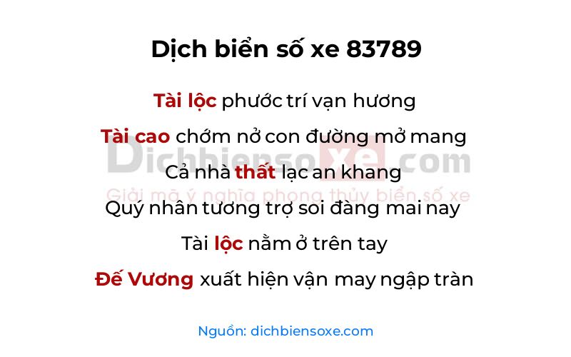 Dịch thơ biển số 83789