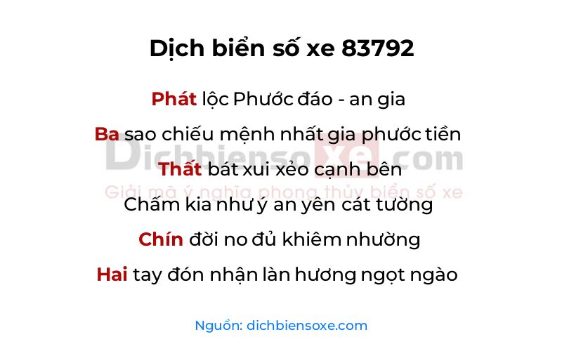Dịch thơ biển số 83792