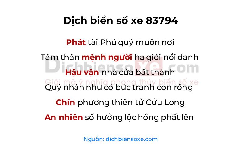 Dịch thơ biển số 83794