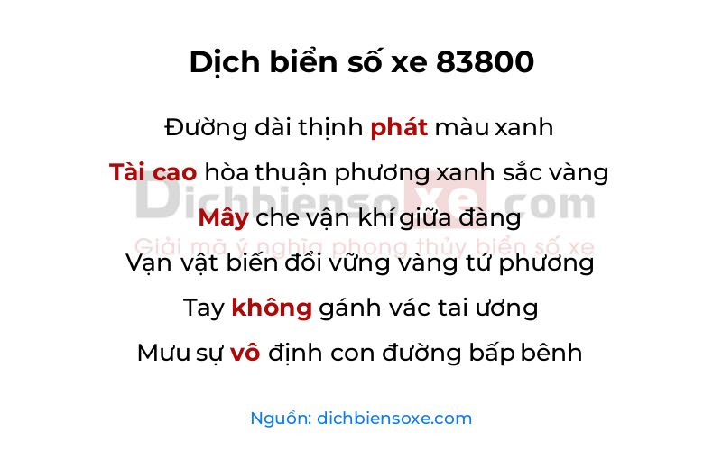 Dịch thơ biển số 83800