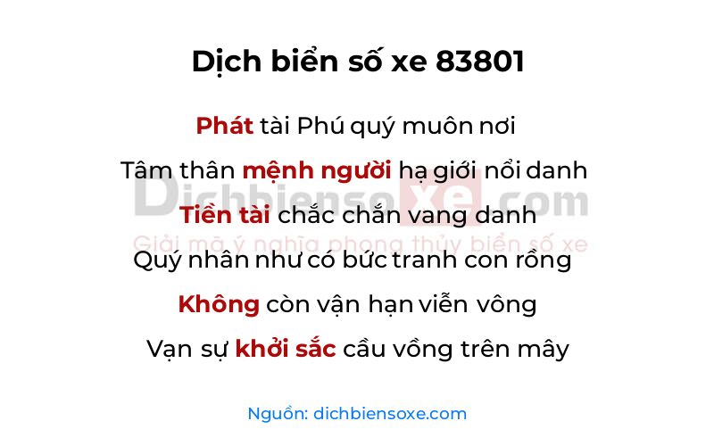 Dịch thơ biển số 83801