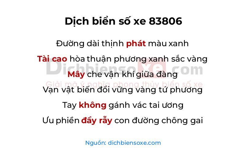 Dịch thơ biển số 83806