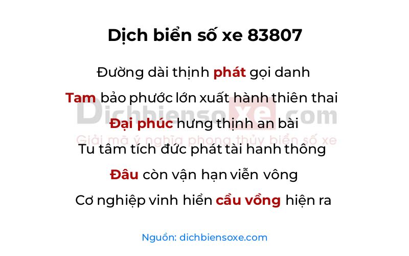 Dịch thơ biển số 83807