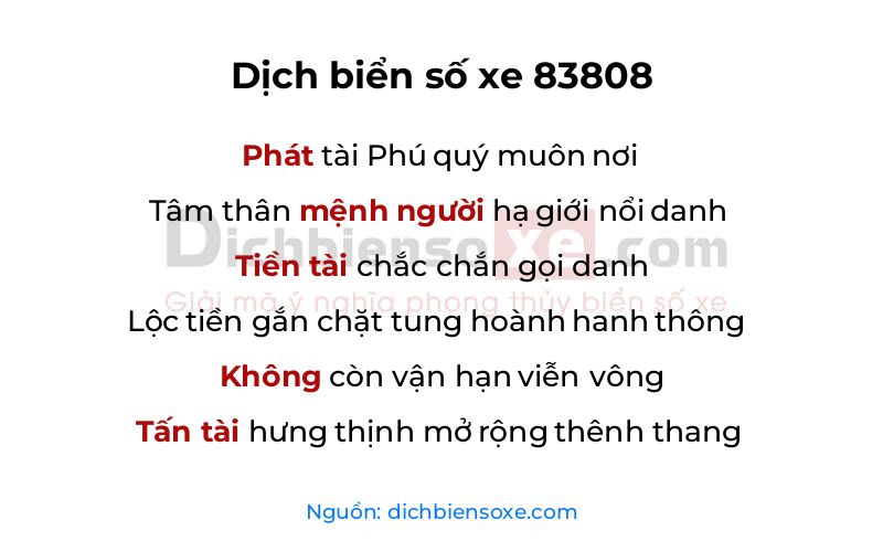 Dịch thơ biển số 83808