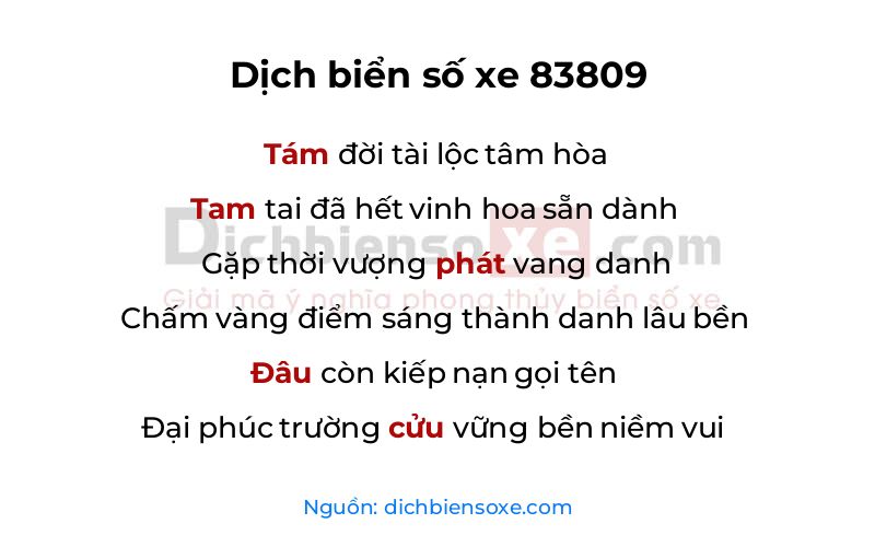 Dịch thơ biển số 83809