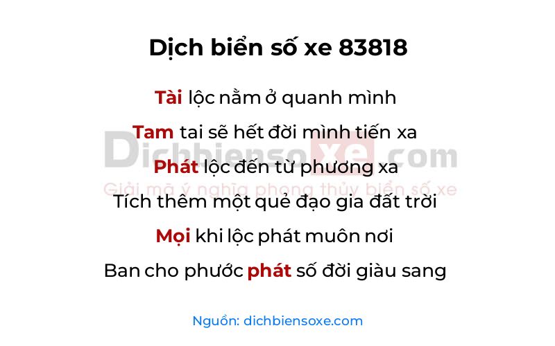 Dịch thơ biển số 83818