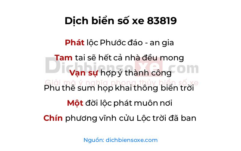 Dịch thơ biển số 83819