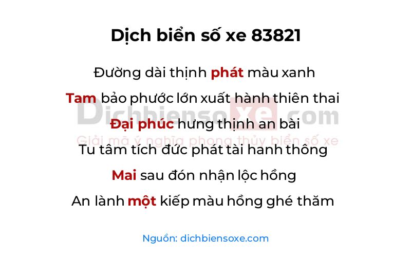 Dịch thơ biển số 83821