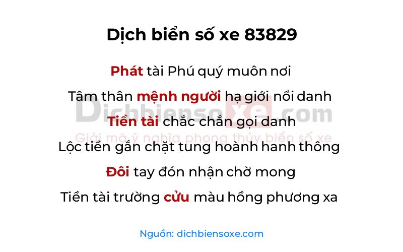 Dịch thơ biển số 83829