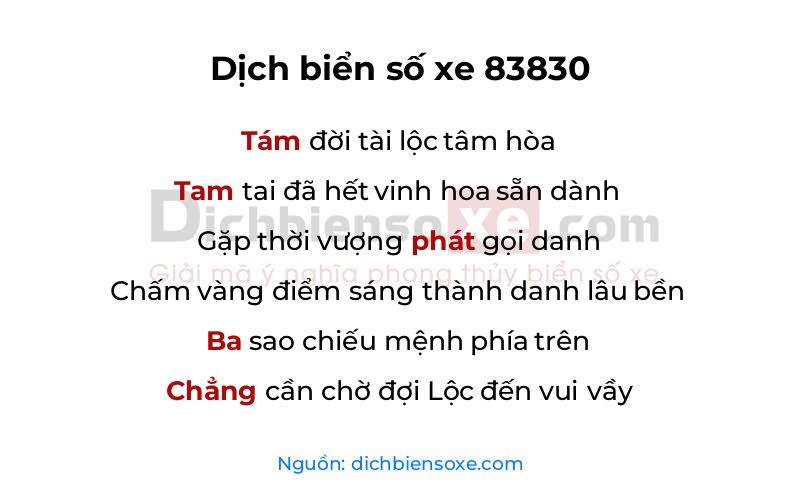 Dịch thơ biển số 83830