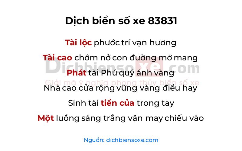 Dịch thơ biển số 83831