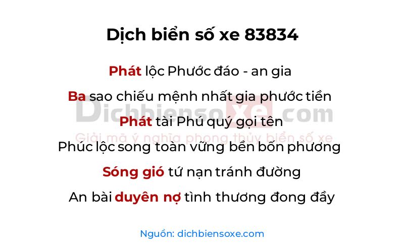 Dịch thơ biển số 83834