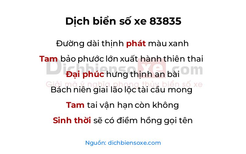 Dịch thơ biển số 83835
