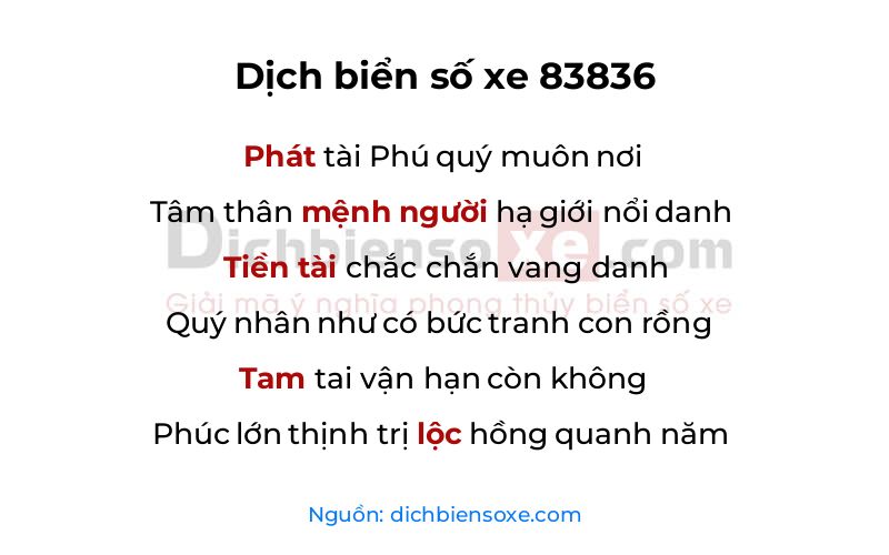 Dịch thơ biển số 83836